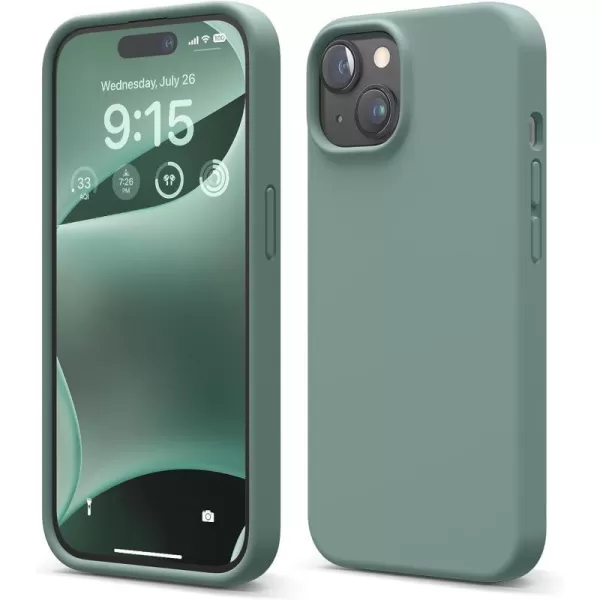 elago Compatible with iPhone 15 Case Liquid Silicone Case Full Body Protective Cover Shockproof Slim Phone Case AntiScratch Soft Microfiber Lining 61 inch Light BlueMidnight Green