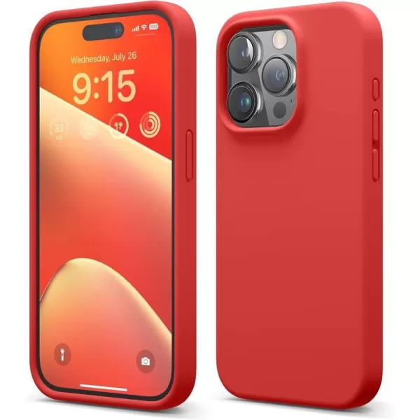 elago Compatible with iPhone 15 Pro Case Liquid Silicone Case Full Body Protective Cover Shockproof Slim Phone Case AntiScratch Soft Microfiber Lining 61 inch SunshineRed