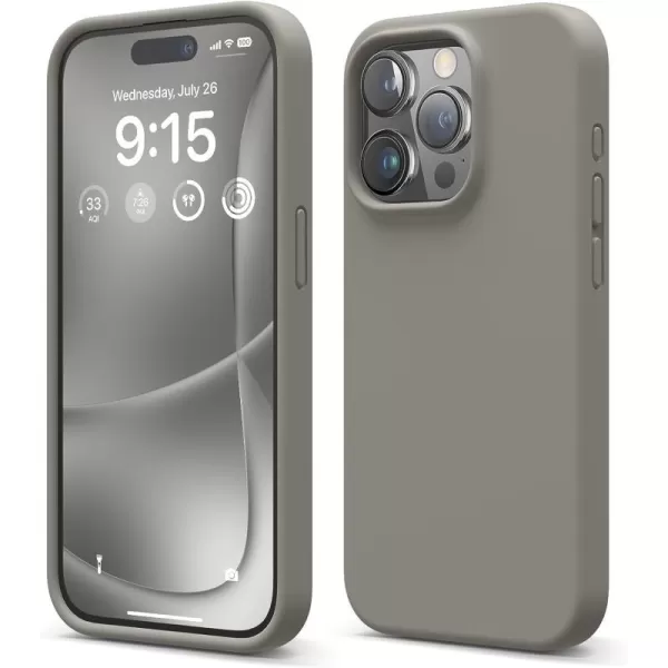 elago Compatible with iPhone 15 Pro Case Liquid Silicone Case Full Body Protective Cover Shockproof Slim Phone Case AntiScratch Soft Microfiber Lining 61 inch SunshineMedium Grey