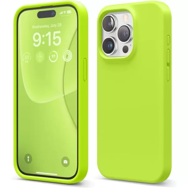 elago Compatible with iPhone 15 Pro Case Liquid Silicone Case Full Body Protective Cover Shockproof Slim Phone Case AntiScratch Soft Microfiber Lining 61 inch SunshineLime Green