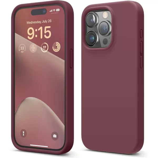 elago Compatible with iPhone 15 Pro Case Liquid Silicone Case Full Body Protective Cover Shockproof Slim Phone Case AntiScratch Soft Microfiber Lining 61 inch SunshineBurgundy