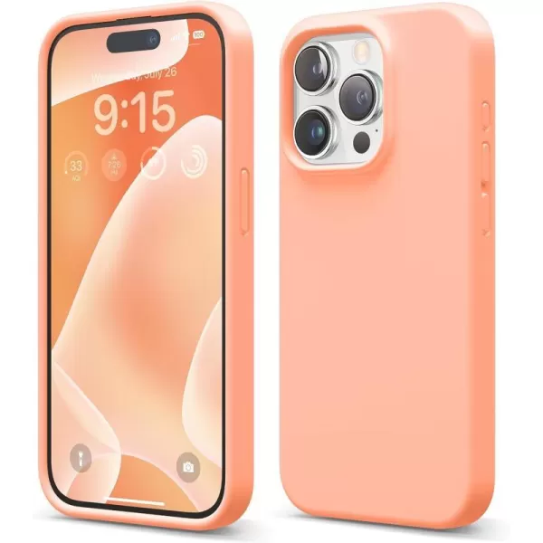 elago Compatible with iPhone 15 Pro Case Liquid Silicone Case Full Body Protective Cover Shockproof Slim Phone Case AntiScratch Soft Microfiber Lining 61 inch SunshineSalmon