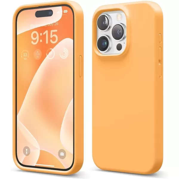 elago Compatible with iPhone 15 Pro Case Liquid Silicone Case Full Body Protective Cover Shockproof Slim Phone Case AntiScratch Soft Microfiber Lining 61 inch SunshineOrange