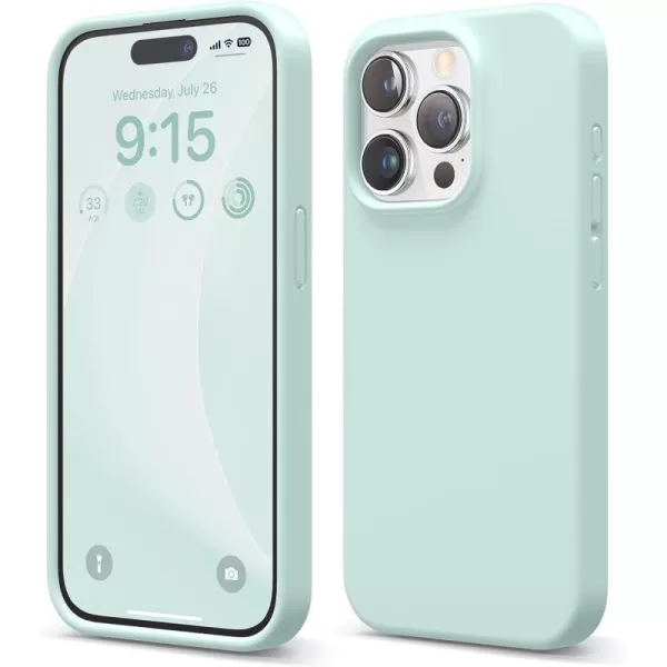 elago Compatible with iPhone 15 Pro Case Liquid Silicone Case Full Body Protective Cover Shockproof Slim Phone Case AntiScratch Soft Microfiber Lining 61 inch SunshineMint