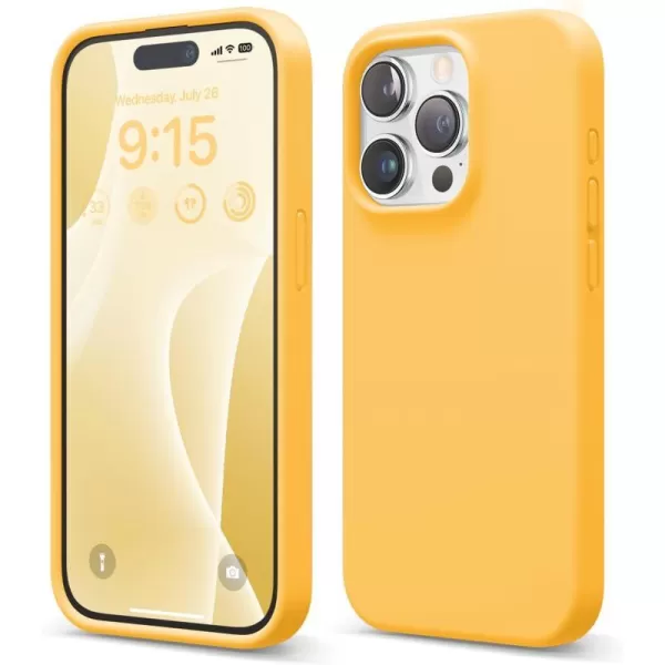 elago Compatible with iPhone 15 Pro Case Liquid Silicone Case Full Body Protective Cover Shockproof Slim Phone Case AntiScratch Soft Microfiber Lining 61 inch SunshineSunshine