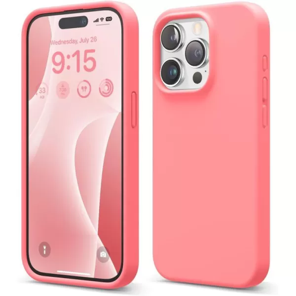 elago Compatible with iPhone 15 Pro Case Liquid Silicone Case Full Body Protective Cover Shockproof Slim Phone Case AntiScratch Soft Microfiber Lining 61 inch SunshinePink