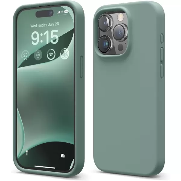 elago Compatible with iPhone 15 Pro Case Liquid Silicone Case Full Body Protective Cover Shockproof Slim Phone Case AntiScratch Soft Microfiber Lining 61 inch SunshineMidnight Green