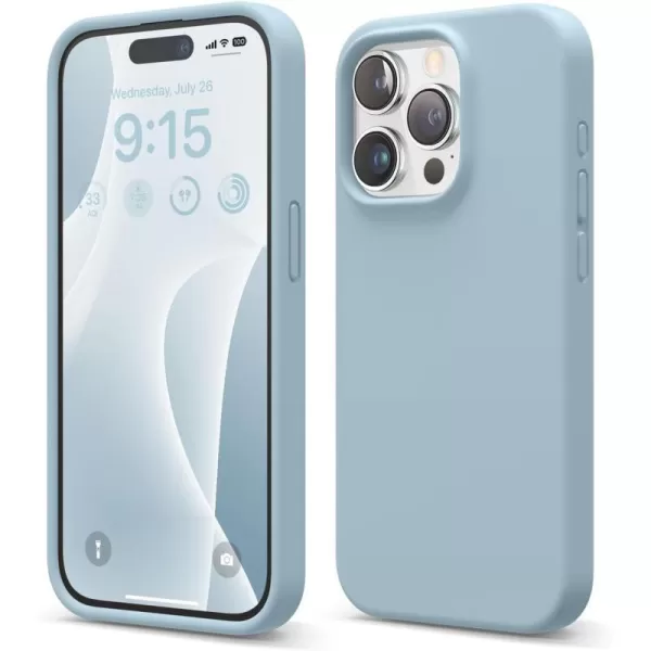 elago Compatible with iPhone 15 Pro Case Liquid Silicone Case Full Body Protective Cover Shockproof Slim Phone Case AntiScratch Soft Microfiber Lining 61 inch SunshineSky Blue