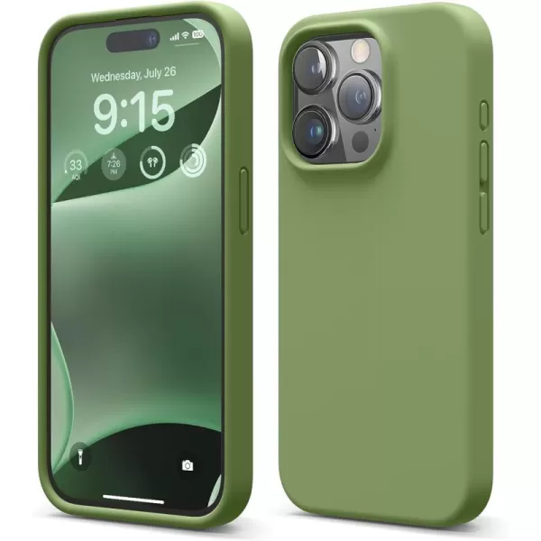 elago Compatible with iPhone 15 Pro Case Liquid Silicone Case Full Body Protective Cover Shockproof Slim Phone Case AntiScratch Soft Microfiber Lining 61 inch SunshineCedar Green