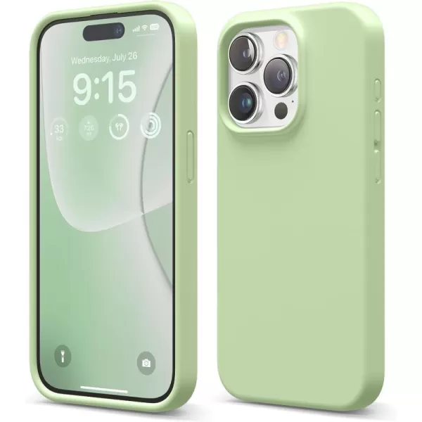 elago Compatible with iPhone 15 Pro Case Liquid Silicone Case Full Body Protective Cover Shockproof Slim Phone Case AntiScratch Soft Microfiber Lining 61 inch SunshinePastel Green