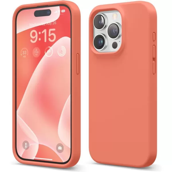 elago Compatible with iPhone 15 Pro Case Liquid Silicone Case Full Body Protective Cover Shockproof Slim Phone Case AntiScratch Soft Microfiber Lining 61 inch SunshinePomelo Pink