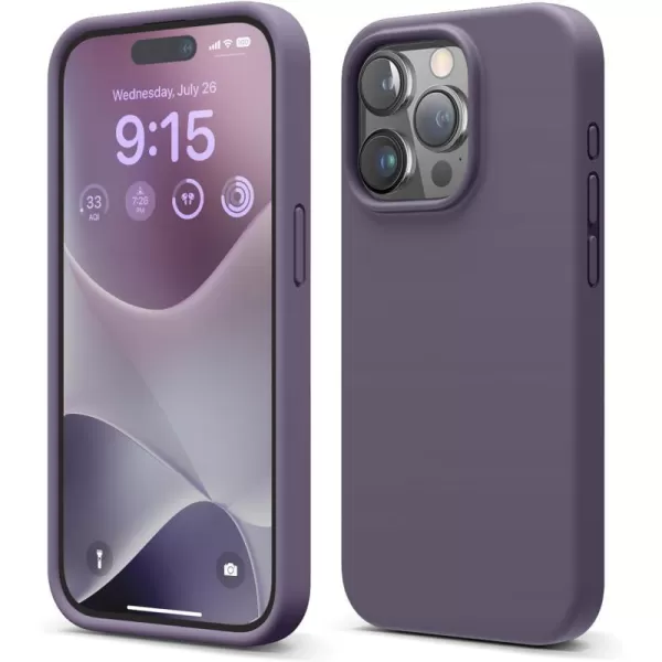 elago Compatible with iPhone 15 Pro Case Liquid Silicone Case Full Body Protective Cover Shockproof Slim Phone Case AntiScratch Soft Microfiber Lining 61 inch SunshineDeep Lavender