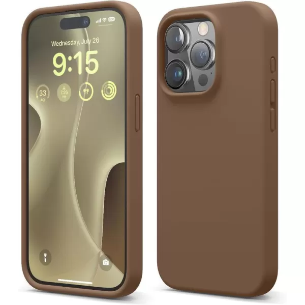 elago Compatible with iPhone 15 Pro Case Liquid Silicone Case Full Body Protective Cover Shockproof Slim Phone Case AntiScratch Soft Microfiber Lining 61 inch SunshineBrown