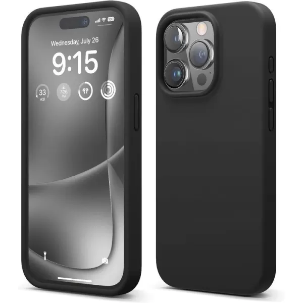 elago Compatible with iPhone 15 Pro Case Liquid Silicone Case Full Body Protective Cover Shockproof Slim Phone Case AntiScratch Soft Microfiber Lining 61 inch SunshineBlack