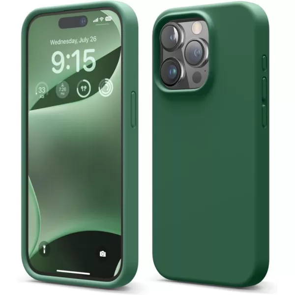 elago Compatible with iPhone 15 Pro Case Liquid Silicone Case Full Body Protective Cover Shockproof Slim Phone Case AntiScratch Soft Microfiber Lining 61 inch SunshineAlpine Green