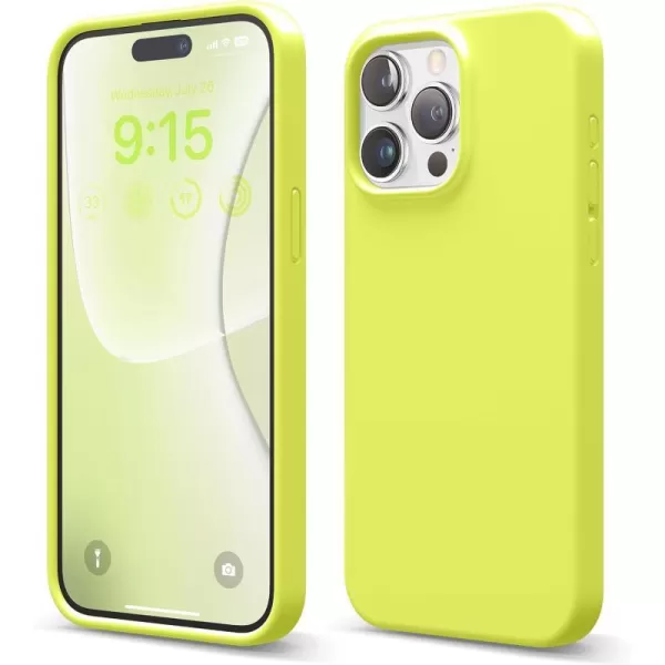 elago Compatible with iPhone 15 Pro Max Case Liquid Silicone Case Full Body Protective Cover Shockproof Slim Phone Case AntiScratch Soft Microfiber Lining 67 inch Ocean BlueNeon Yellow