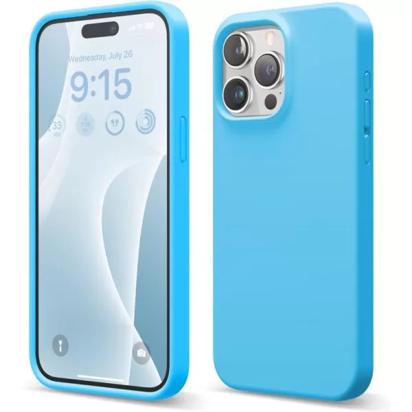 elago Compatible with iPhone 15 Pro Max Case Liquid Silicone Case Full Body Protective Cover Shockproof Slim Phone Case AntiScratch Soft Microfiber Lining 67 inch Sky BlueOcean Blue