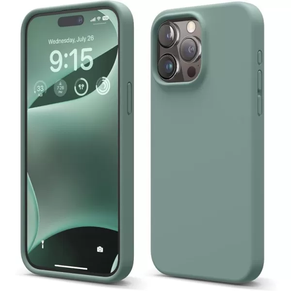 elago Compatible with iPhone 15 Pro Max Case Liquid Silicone Case Full Body Protective Cover Shockproof Slim Phone Case AntiScratch Soft Microfiber Lining 67 inch Sky BlueMidnight Green