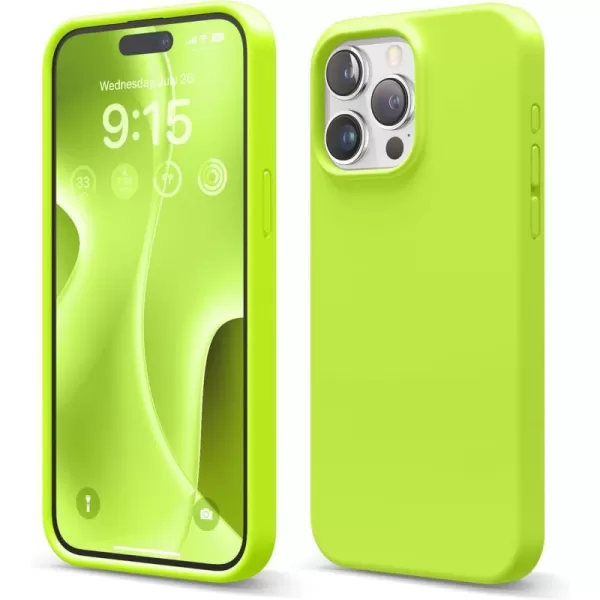 elago Compatible with iPhone 15 Pro Max Case Liquid Silicone Case Full Body Protective Cover Shockproof Slim Phone Case AntiScratch Soft Microfiber Lining 67 inch Sky BlueLime Green