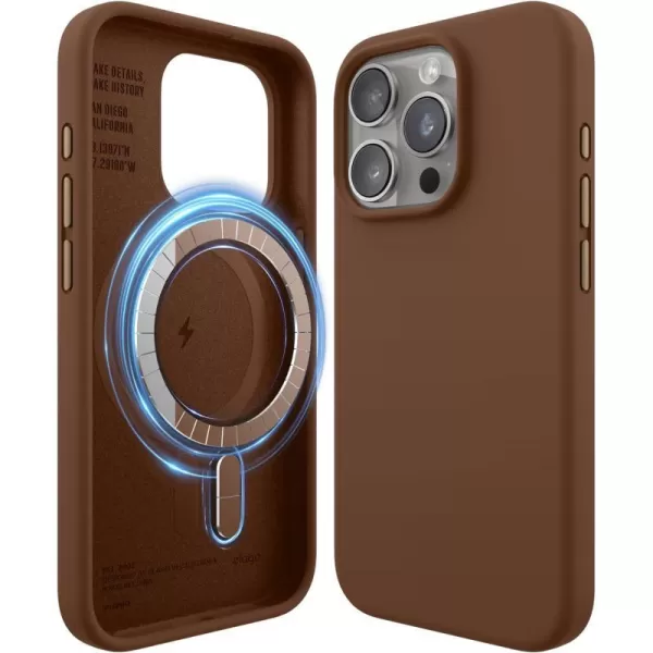 elago Magnetic Silicone Case Compatible with iPhone 15 Pro Max Case 67 Inch Compatible with All MagSafe Accessories  Builtin Magnets Soft Grip Silicone Shockproof BurgundyBrown