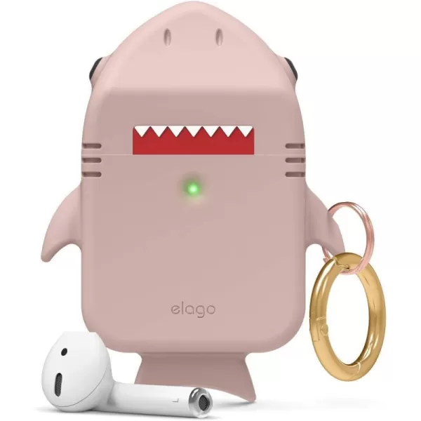 elago Shark AirPods Case Cover Compatible with Apple AirPods Case  Cute 3D Design AirPods Case Cover with Keychain for Apple AirPods 2 1 Sand PinkSand Pink