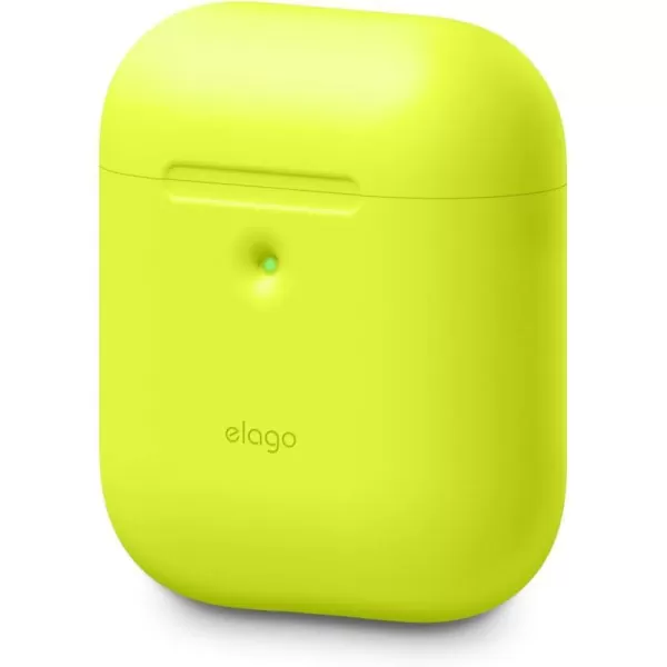 elago Silicone Protective Case Compatible with Apple AirPods 2 Wireless Charging Case Front LED Visible AntiSlip Coating Inside Patent Registered Neon YellowNeon Yellow