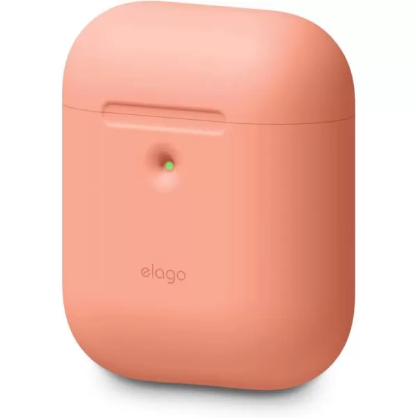 elago Silicone Protective Case Compatible with Apple AirPods 2 Wireless Charging Case Front LED Visible AntiSlip Coating Inside Patent Registered Neon YellowPeach