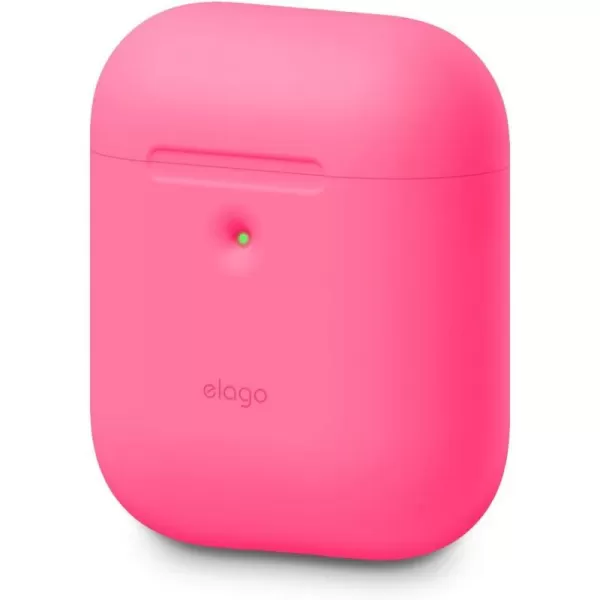 elago Silicone Protective Case Compatible with Apple AirPods 2 Wireless Charging Case Front LED Visible AntiSlip Coating Inside Patent Registered Neon YellowNeon Hot Pink