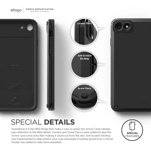 elago Armor Case Designed for iPhone SE 2020  iPhone 8  iPhone 7  Military Drop Test Certified Black