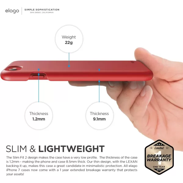 elago Slim Fit 2 Case Designed for iPhone SE 2020  iPhone 8  iPhone 7 Red