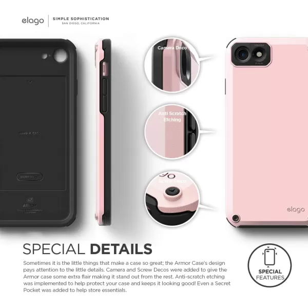 elago iPhone 8  iPhone 7 Case ArmorLovely Pink  Military Drop Test CertifiedSecret PocketAntiShock