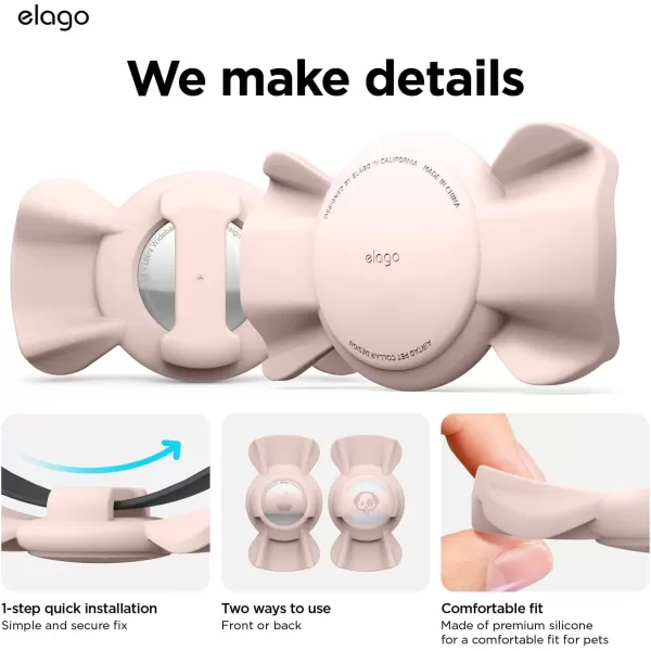 elago Airtag Pet Collar Ribbon Case Compatible with Apple AirTag  Drop Protection Keychain Cute Design Track Dogs Keys Backpacks Purses Tracking Device Not Included StoneSand Pink