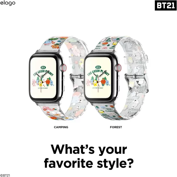 elago BT21 The Green Planet Band Compatible with Apple Watch Band 38mm 40mm 41mm 42mm 44mm 45mm 49mm compatible with iWatch Series Ultra2UltraSE9876SE54321 Soft Protective Strap Official MerchandiseForest 38mm40mm41mm