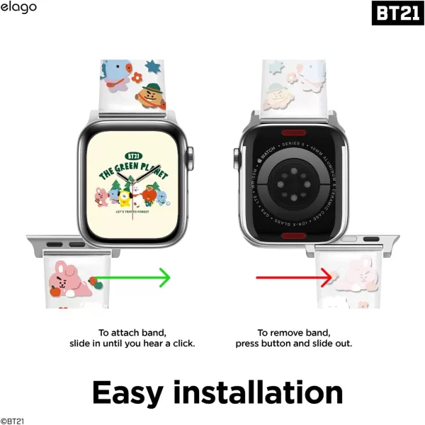 elago BT21 The Green Planet Band Compatible with Apple Watch Band 38mm 40mm 41mm 42mm 44mm 45mm 49mm compatible with iWatch Series Ultra2UltraSE9876SE54321 Soft Protective Strap Official MerchandiseCamping 38mm40mm41mm