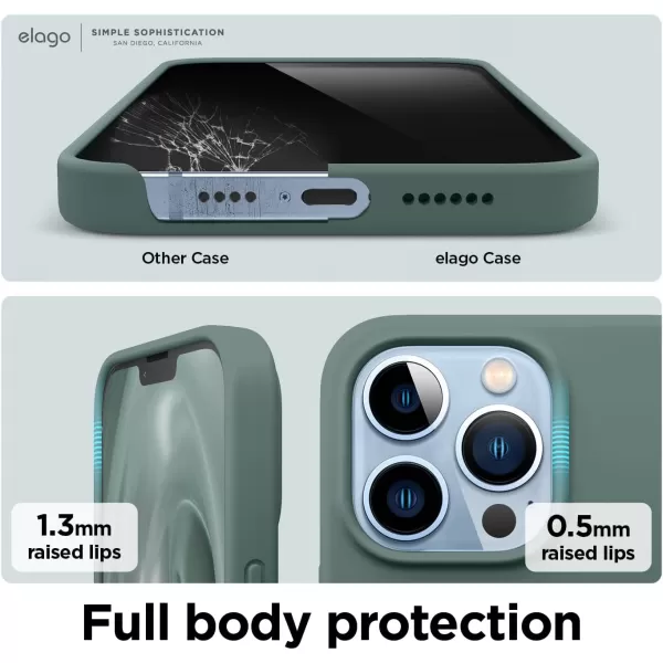 elago Compatible with iPhone 13 Pro Max Case Liquid Silicone Case Full Body Screen Camera Protective Cover Shockproof Slim Phone Case AntiScratch Soft Microfiber Lining 67 inch StoneMidnight Green