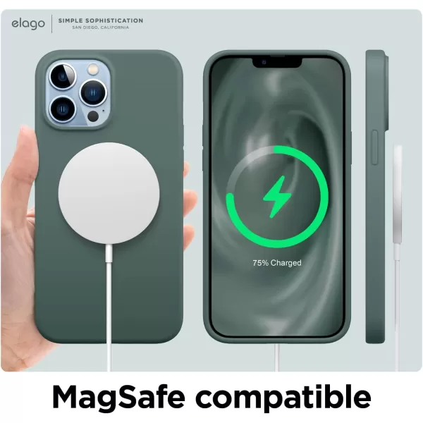 elago Compatible with iPhone 13 Pro Max Case Liquid Silicone Case Full Body Screen Camera Protective Cover Shockproof Slim Phone Case AntiScratch Soft Microfiber Lining 67 inch StoneMidnight Green