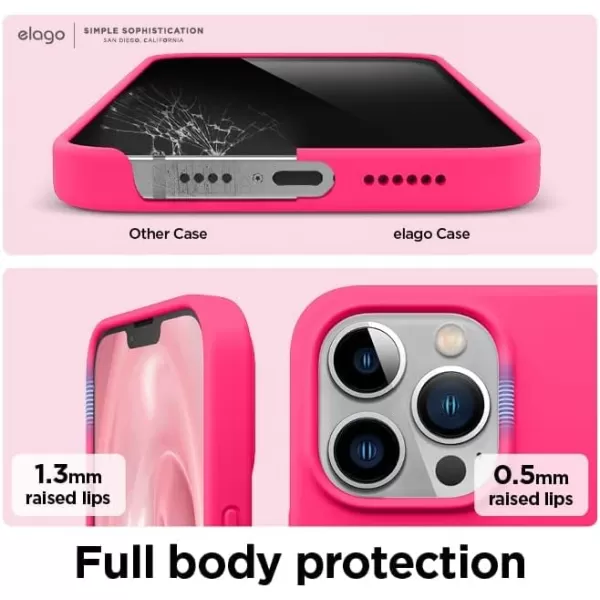 elago Compatible with iPhone 13 Pro Max Case Liquid Silicone Case Full Body Screen Camera Protective Cover Shockproof Slim Phone Case AntiScratch Soft Microfiber Lining 67 inch StoneNeon Hot Pink