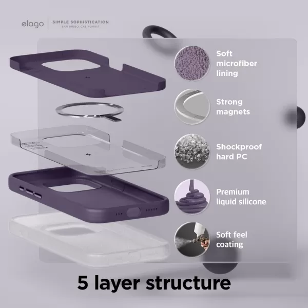 elago Magnetic Silicone Case Compatible with iPhone 15 Pro Case 61 Inch Compatible with All MagSafe Accessories  Builtin Magnets Soft Grip Silicone Shockproof BurgundyiPhone 15 Pro Deep Purple