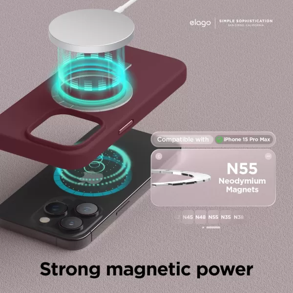 elago Magnetic Silicone Case Compatible with iPhone 15 Pro Case 61 Inch Compatible with All MagSafe Accessories  Builtin Magnets Soft Grip Silicone Shockproof BurgundyiPhone 15 Pro Max Burgundy