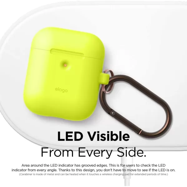 elago Silicone Case with Keychain Compatible with Apple AirPods Case 1 amp 2 Front LED Visible Supports Wireless Charging Protective Silicone Pastel GreenNeon Yellow