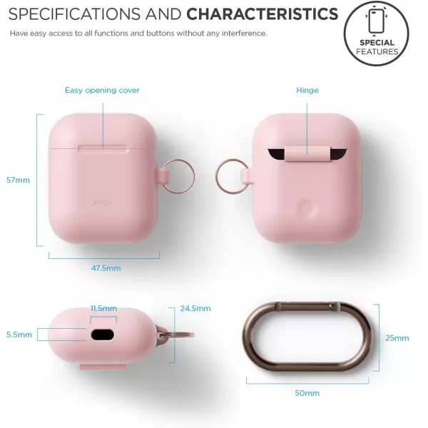 elago Silicone Case with Keychain Compatible with Apple AirPods Case 1 amp 2 Front LED Visible Supports Wireless Charging Protective Silicone Pastel GreenLovely Pink