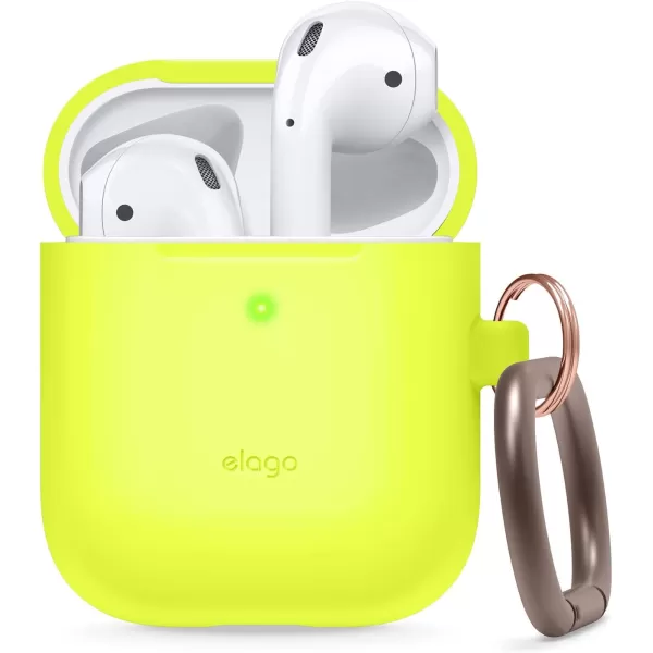 elago Silicone Case with Keychain Compatible with Apple AirPods Case 1 amp 2 Front LED Visible Supports Wireless Charging Protective Silicone Pastel GreenNeon Yellow