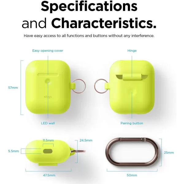 elago Silicone Case with Keychain Compatible with Apple AirPods Case 1 amp 2 Front LED Visible Supports Wireless Charging Protective Silicone Pastel GreenNeon Yellow