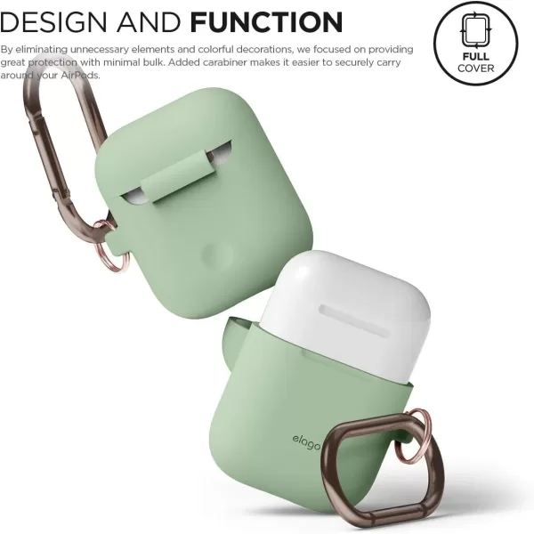 elago Silicone Case with Keychain Compatible with Apple AirPods Case 1 amp 2 Front LED Visible Supports Wireless Charging Protective Silicone Pastel GreenPastel Green