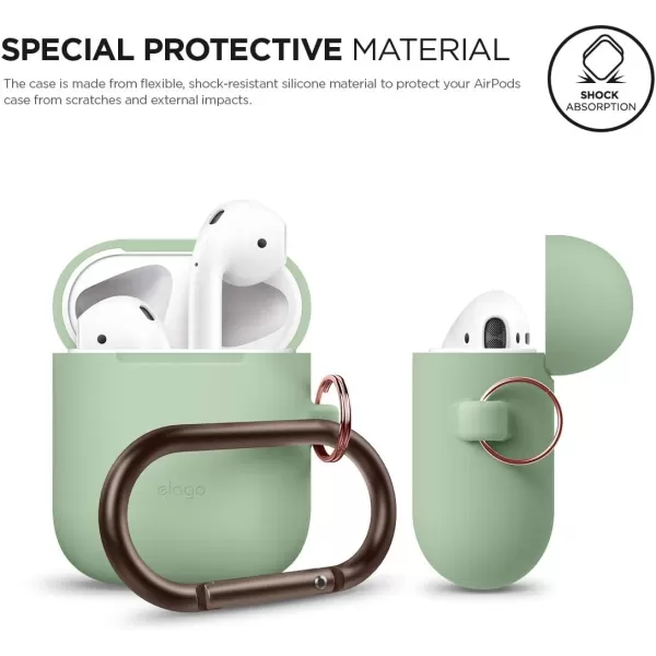 elago Silicone Case with Keychain Compatible with Apple AirPods Case 1 amp 2 Front LED Visible Supports Wireless Charging Protective Silicone Pastel GreenPastel Green