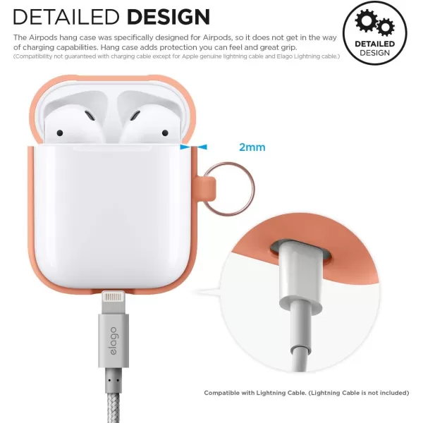 elago Silicone Case with Keychain Compatible with Apple AirPods Case 1 amp 2 Front LED Visible Supports Wireless Charging Protective Silicone Pastel GreenPeach