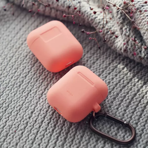 elago Silicone Case with Keychain Compatible with Apple AirPods Case 1 amp 2 Front LED Visible Supports Wireless Charging Protective Silicone Pastel GreenPeach