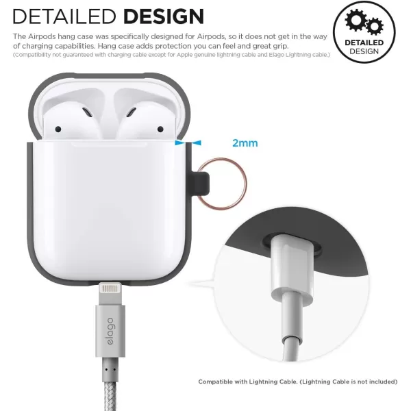 elago Silicone Case with Keychain Compatible with Apple AirPods Case 1 amp 2 Front LED Visible Supports Wireless Charging Protective Silicone Pastel GreenDark Grey