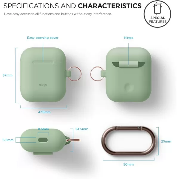 elago Silicone Case with Keychain Compatible with Apple AirPods Case 1 amp 2 Front LED Visible Supports Wireless Charging Protective Silicone Pastel GreenPastel Green