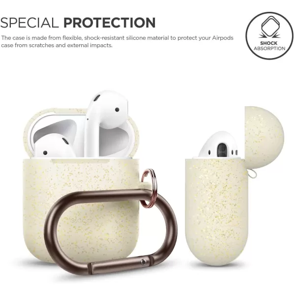 elago Silicone Case with Keychain Compatible with Apple AirPods Case 1 amp 2 Front LED Visible Supports Wireless Charging Protective Silicone Pastel GreenNightglow Gold Pearl